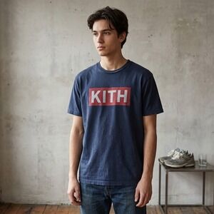 Kith Mens Box Logo Tee XL Navy Blue Short Sleeve Graphic Streetwear